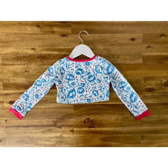 SweetHoney Micah Crop Rash Guard Swim Long Sleeve American Floral Red Blue Cream - Picture 4 of 10